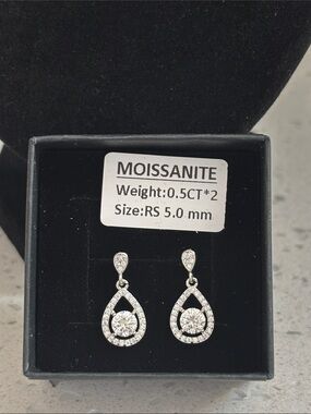 Moissanite Teardrop Dangle Earrings in Silver
